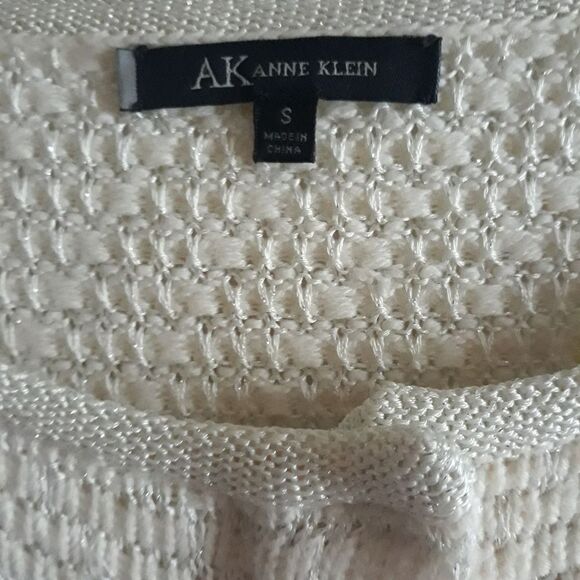 Anne Klein Sweater Blazer Women Small Off White Silver Metallic Zip - Picture 10 of 11